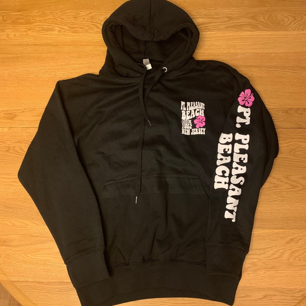 Black Pt. Pleasant Beach New Jersey graphic pullover hoodie, adult medium NWOT